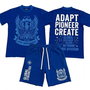 Nueva Llegada, Ropa Deportiva de Verano para Hombre, Conjunto de Camiseta y Pantalones Cortos Casuales para Gimnasio, 2 Piezas, 100% Algodón, Secado Rápido, Logotipo Personalizado Bordado - Product Image 1