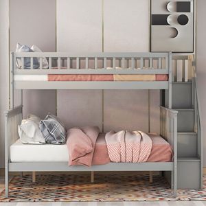 Letto a Castello Grigio con Scala e Contenitore, Dimensioni Twin Over Full, per Bambini - Product Image 2
