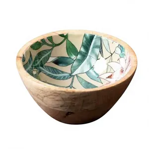 Tazón de Madera Artesanal para Servir Ensaladas con Impresión Esmaltada, Tazón Decorativo de Madera para Frutas, Bocadillos, Frutos Secos, Cocina y Comedor - Product Image 4