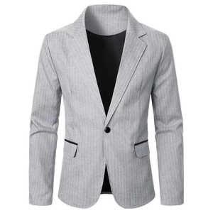 Blazer décontracté gris uni de haute qualité pour hommes, style rétro, simple boutonnage, coupe ample, pour la vente en gros - Product Image 1
