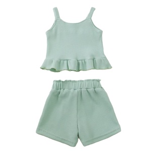 Ensembles de vêtements pour fillettes personnalisés avec logo d'usine, débardeurs côtelés doux d'été avec short à nœud, ensembles décontractés deux pièces pour filles - Product Image 6