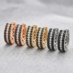 Pendientes de Aro de Oro Blanco Sólido de 18k con Diamantes Negros Naturales KING O KING, Directo de Fábrica en China - Product Image 5