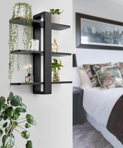 Étagères murales flottantes en bois à 3 niveaux ; Grande étagère décorative pour le rangement à domicile, idéale pour les plantes et les photos - Product Image 2