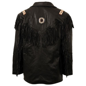 Chaqueta Western de Cuero Vacuno de Alta Calidad con Flecos para Hombre, Estilo Bordado Unisex - Product Image 3