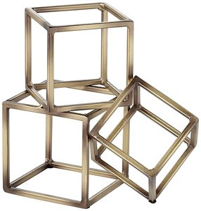 Ensemble de 2 serre-livres géométriques modernes en métal, supports décoratifs en forme de cube pour étagères, bureau, maison, finition dorée - Product Image 2