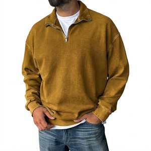 Sudadera de hombre con cremallera de un cuarto, lavado vintage, color mostaza, corte relajado, cuello simulado, manga larga, informal, mezcla de algodón, para otoño e invierno - Product Image 4