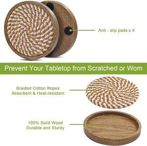 Luxury Handmade Acacia Wood Absorbent Woven Coasters for Coffee <b>Tables</b> Reusable Drink Coasters with <b>Table</b> <b>Protection</b> - Product Image 3