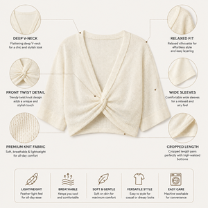 Haut court en tricot pour femme, col en V profond, torsadé sur le devant, coupe décontractée, manches larges, léger et respirant |   Haut décontracté pour l'été, idéal pour la superposition - Product Image 5