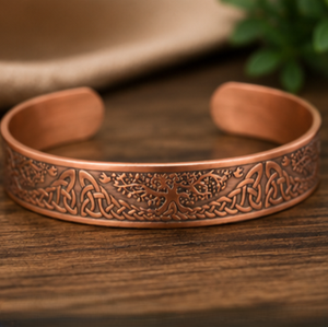 กำไลข้อมือทองแดงลายต้นไม้แบบนูนหนา งานฝีมือประณีต เครื่องประดับแฟชั่น - Product Image 2