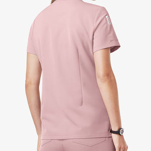 Haut de blouse d'infirmière pour femme, tissé, à manches courtes, col en V, uni, léger, respirant, avec deux poches, de haute qualité, pour usage hospitalier - Product Image 4