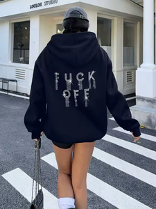 Sudadera con Capucha Holgada para Mujer con Gráfico de Letras de Diamantes de Imitación, Casual para el Día a Día, Térmica de Otoño - Product Image 4