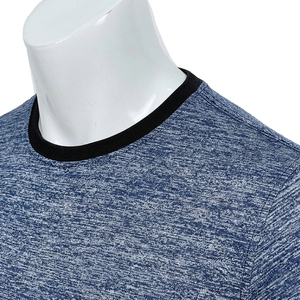 <b>Men's</b> Blue Marled Short Sleeve T-Shirt O-Neck Regular Fit Knitted Casual Solid Color Design - Product Image 5
