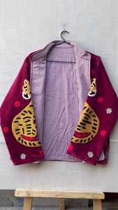 Handmade Velvet Suzani Jacket Red Tiger Floral Embroidery Boho Coat Floral <b>Duster</b> Coat - Product Image 2