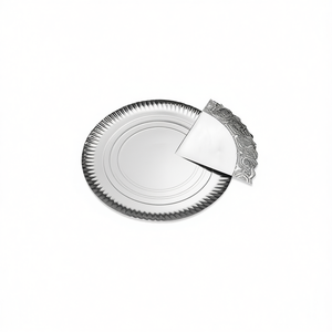 Plateau en papier argenté jetable PLATO DE PAPEL Plata pour servir des aliments, assiettes jetables écologiques et élégantes - Product Image 1
