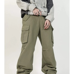 Pantalones Cargo Verde Oliva para Hombre, Cintura Elástica, Múltiples Bolsillos, Estilo Workwear, Tela de Lona de Peso Medio, para Otoño - Product Image 1