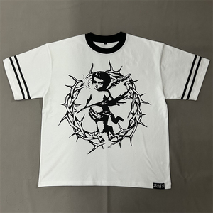 Camiseta Personalizada para Hombre, 100% Algodón, Gruesa, Antiarrugas, Transpirable, Ecológica, de Secado Rápido, Cuello en V, Estilo Urbano, con Serigrafía - Product Image 1