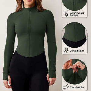 Veste de yoga et de course en plein air pour femme, amincissante, à manches longues, en nylon et élasthanne, sans couture, taille haute, anti-humidité - Product Image 3