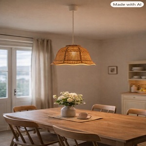 Abat-jour en rotin tressé Ecowoodies, design antique rustique, pour lustre, grand abat-jour pour salon, montage au plafond - Product Image 4