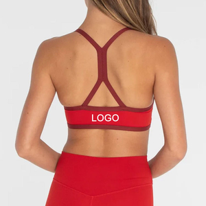 Women's Solid Color V-Neck <b>Spaghetti</b> <b>Strap</b> Sports <b>Bra</b> <b>With</b> Contrast Binding Medium Support Breathable Fitness Wear - Product Image 2