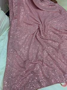 Sari de Georgette con lentejuelas estilo Bollywood, de primera calidad, con bordado de diseñador, sari indio con trabajo de lentejuelas pesadas para bodas y fiestas. - Product Image 5