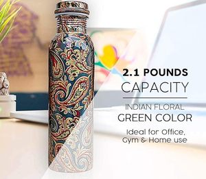 <b>Copper</b> Designer Water <b>Bottle</b> with Lacquer Coating Leak Proof 1000ml Pure <b>Copper</b> <b>Drinking</b> <b>Bottle</b> for Ayurveda Yoga Daily - Product Image 2