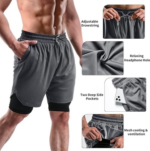 Shorts de sport pour hommes très vendus, style décontracté, double couche, polyester, couleur unie, écologiques, pour la course à pied - Product Image 5