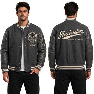 Veste universitaire pour homme en cuir avec patch en chenille bleu marine, corps en laine de qualité supérieure, col plié - Product Image 5
