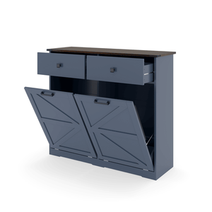 Farmhouse Blue 20-Gallon Trash Cans Free Standing Recycling Cabinet with Double Tilt Out Hideaway Drawer <b>Kitchen</b> Cabinets - Product Image 5