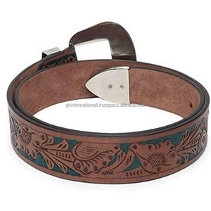 Ceinture en cuir usiné de style occidental en cuir de grain naturel pour la ceinture d'outillage en cuir occidental Tan sculptée à la main de cowboy pour unisexe - Product Image 5