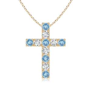 Última Llegada, Más Vendida, Cruz Apilable de Aguamarina y Diamantes, Hecha a Mano, de Oro Sólido de 14K, Joyería Unisex - Product Image 1