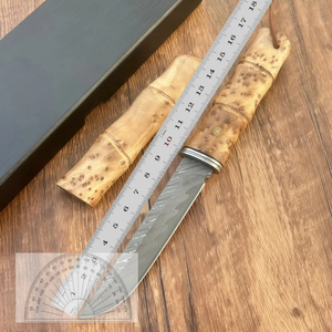 Cuchillo de Camping de Acero de Damasco de Alta Dureza con Mango de Madera de Ciprés Bamboo Cliff, Cuchillo Utilitario Multifuncional Portátil y Afilado para Exteriores - Product Image 2