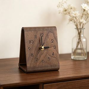 Minimalist Walnut Desk <b>Clock</b>, Modern Bent-Wood Timepiece, Mid-Century Home Office Decor Smart Table <b>Clocks</b> - Product Image 3