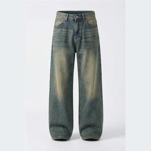 Jean en denim délavé taille haute coupe large pour homme, style décontracté en coton, collection automne - Product Image 1