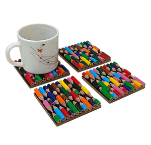 Sous-verres en bois absorbants style vintage, motif crayons de couleur, pour café, thé, mariages, salle à manger et cuisine - Product Image 1