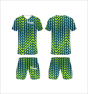 Ensemble d'uniformes de football personnalisés sublimés, bleu foncé, motif géométrique lime, respirant, séchage rapide, maillots de football pour hommes et garçons - Product Image 1