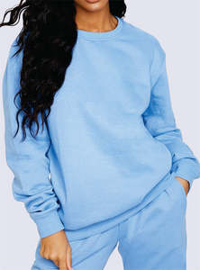 Pantalon de survêtement bleu clair pour femme, coupe ample, avec poches latérales, taille à cordon, en coton uni, décontracté - Product Image 2