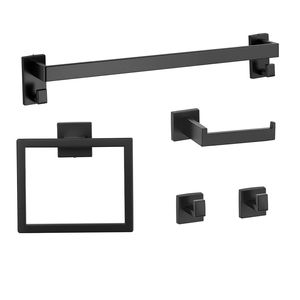 Set di Accessori per Bagno in 5 Pezzi Nero Opaco, Portasciugamani e Porta Accappatoio in Acciaio Inox da 24 Pollici per Uso Domestico - Product Image 1
