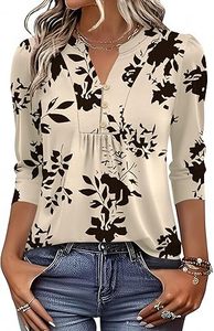 Aura Henley - Blusas de Verano para Mujer, Elegantes y Casuales, con Cuello en V, Plisadas, Holgadas, de Manga Corta, para el Trabajo - Product Image 4