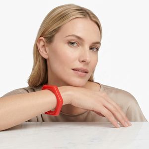 Red Round Resin Flower Bangle Bracelet Artistic Handmade Customizable Craft Jewelry for Christmas by the Handmade Collection - Product Image 1