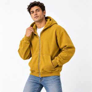 Sweat à capuche zippé en coton épais pour homme, avec poches latérales, épaules tombantes, idéal pour l'entraînement hivernal, marque privée, OEM, sweats à capuche zippés personnalisés avec logo. - Product Image 5