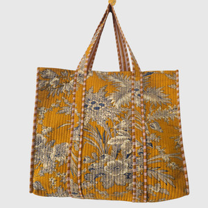 Sac fourre-tout en coton à motif floral avec design à panneaux, ouverture supérieure, style bohème, pour le shopping en toutes saisons - Product Image 1