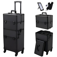 Valise de maquillage professionnelle 3 en 1, 4 roues, en aluminium, valise de maquillage cosmétique roulante, boîte à roulettes verrouillable
