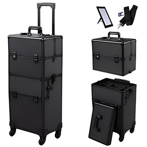 Maletín de Maquillaje Profesional 3 en 1 con Ruedas, Maletín de Maquillaje Rodante de Aluminio Profesional con 4 Ruedas, Maletín de Cosméticos con Ruedas y Cerradura - Product Image 1