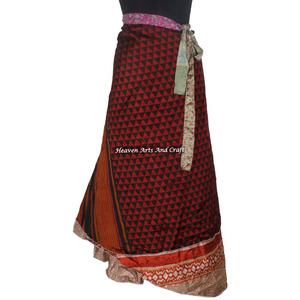 Nuevo Mayorista de Faldas Cruzadas Reversibles de Seda Vintage Mágica de 38 Pulgadas de Largo, Falda Cruzada Halter Tubo, Ropa de Playa India, Sari de 2 Capas - Product Image 6