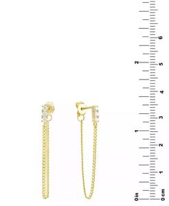 Orecchini a catena di zirconi da davanti a dietro in argento Sterling placcato oro 18k, esclusivo | Macacy's - Product Image 3