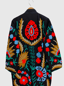 Veste en coton pour femmes grande taille brodée à la main, col mandarin, manches longues, motif floral, manteau long, vêtements de printemps - Product Image 5
