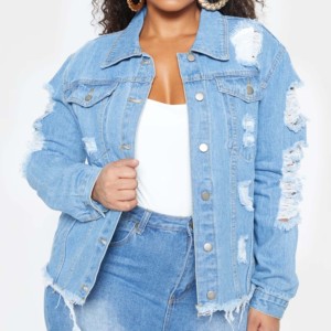 <b>Top</b> Selling Heavy Weight Warm Thick Material Women's Ripped Jeans Jacket Women's <b>Distressed</b> Jacket - Product Image 5