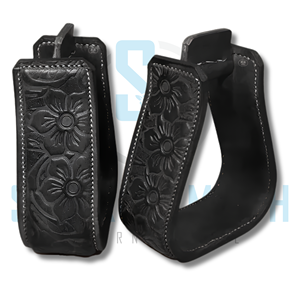 Premium Hand <b>Tooled</b> <b>Leather</b> Covered Western Horse Stirrups Genuine <b>Leather</b> Equestrian Riding Stirrups - Product Image 6