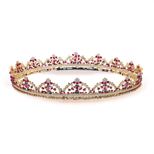 Multi Surya Chandra Wedding Tiara Crown Hair Jewelry with Chiffon and Metal Accents - Product Image 2