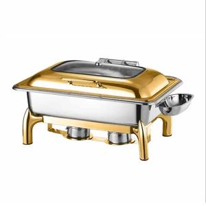 Recipiente para Calentar Comida Tipo Buffet, Rectangular, de Acero Inoxidable, con Acabado Espejo, Antiadherente, Apto para Horno, 33 cm, con Tapa de Vidrio, para Hotel - Product Image 1